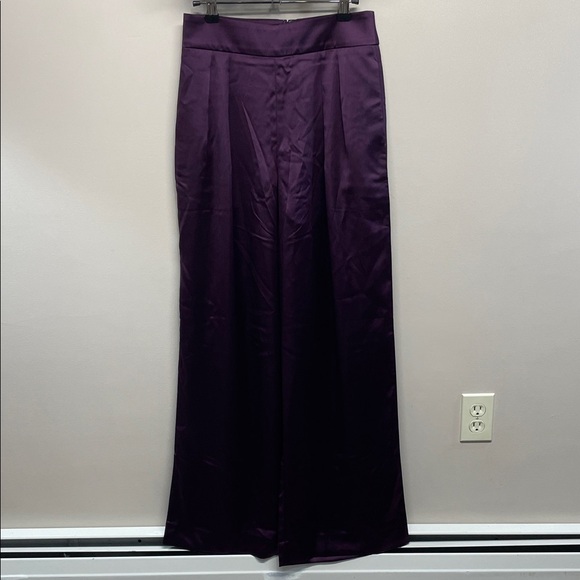 NWT Banana Republic Satin Wide Leg High Rise Trouser Pants Plum Purple 0 - Picture 1 of 16